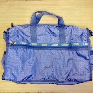 Lesportsac Light Blue Dot Denim Pique Large Weekender Travel Duffle Bag Jean